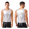 Mens T-shirts Shiny Sequin Sleeveless Loose Tank Tops Christmas Performance Clothing Fashion Nightclub Party Waistcoat 240410