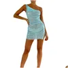 Grundlegende lässige Kleider Womens One Shoder Paillon Mini Kleid funkelnd Glitzer Riched Split Bodycon Party Club Badeanzug ER UPS DROP SERVICE DHC2N