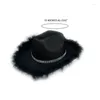 Berets Cowgirl Hat With Feathered Trim Rhinestones Band For Parties Dress Up Cosplays