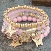 Strand diezi multicouche bohemian cristal perles bracelets femmes filles papillon charme élastique bracelet pulseira féminina