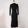 Casual jurken Koreaanse mode -zeemeermin voor vrouwen elegant slanke feest lange mouw maxi jurk vrouwelijke herfst zwart gebreide vestidos z38