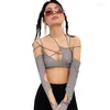 Women's T Shirts CUTENOVA Punk Women Halter Tops Gothic Egirl Patchwork Long Sleeve Crop Top Sexy Cut Out Casual T-shirts