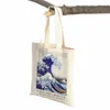 Vintage Tote Shopper Bag Abstract Japan Artist Hokusai Mount Fuji Women Shop Bags Double Print Casual Lady Canvas Handväska Z3NE#