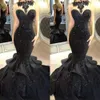 Prom zwarte zeemeermin avondjurken sexy illusie nek pailletten toegevoegde trapsgewijze gegolfde hof trein backless formele feestjurken