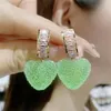 Stud Earrings Cute Sweet Pink Love Heart For Women Luxury Shiny Crystal Zircon Opal Earring Korean Fashion Party Jewelry Gifts