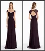 Bridesmaids Dresses Plum English Net A Line Long Sweetheart Neckline Formal Party Dress Lace Cap Sleeve Keyhole Zipper Evening Dre1634690