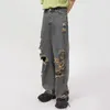 Jeans masculin umi mao automne décontracté hommes coréens mode coréen personnalisé trou de tube droit pantalon masculin pantalon de jambe large vintage