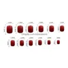 False Nails 24Pcs Red Solid Color Fake French Acrylic Fl Er Temperament Elegant Fingernail Sticker Drop Delivery Dh48Z