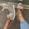 Slippers 2024 Womens Fashion Flower Blossoming Toe Sandals Dress Silver Sandals Womens Water Diamond Wedge Platform Party Shoes Womens J240416