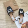 Luxus-Strass-Flat-Hausschuhe Frauen tragen neue Feenwindsandalen Square Open Toe Elegant Girls Flip-Flops