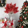 Kwiaty dekoracyjne 10pcs Boże Narodzenie czerwone jagody łodygi ornament brokat gałąź gałąź gałęzi stożka holly xmas dekoracja drzewa