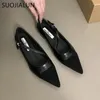 Casual schoenen suojialun 2024 herfst vrouwen platte mode puntige teen ondiepe slip op damesjurk elegante ballerina's zachte mary jane