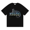 Camiseta para hombres Rhude Designer Tees Gráfico Impresión de color sólido Vacaciones de ocio Tess Casual Manga corta Mujeres de alta calidad Cuella redonda de cuello Tamaño S-XL