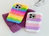 Rainbow Bling Diamond Fluffy Fur Fur Téléphone pour iPhone 14 13 Pro Max 12 Mini 11 xs XR 8 7 6 Plus iPhone13 Girl Soft TPU mignon GE5558998