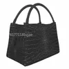 black Crocodile Skin Leather 3D Print Insulated Lunch Tote Bag for Women Alligator Texture Resuable Thermal Cooler Bento Box s6Pw#