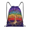 Baum des Lebens goldener Wirbel und Regenbogen Kordeltrainer Rucksack Frauen Männer Fitnessstudio Sport Sackpack falten Wikinger Trainingstasche Sack i6xi#