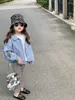 Jackets 2024 Fashion Denim Jacket For Girls Coat Autumn Children Outerwear Clothing Solid Loose Kids Costume 2-7 Years