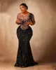African aso ebi noir o sirène bal 2024 couche plus transparent plus taille birtdhay robes de fête perles robes formelles robe de soirée