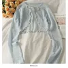 Blouses pour femmes Cardigan frénum et haut de gamme Lacet à manches longues crop top femelle chemise élégante vestiment