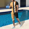 Letnie setki męskie Stripe 3D Tracksuit Fashion Ubrania dla mężczyzn T -koszulki 2 -częściowy strój swobodny garnitur duży streetwear 240416