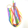 Arco -íris pipas kites anel de madeira ribbon streamer brinqueds de corrida dançando anel de vento sensorial wand wand para festa de aniversário favorece presente de natal zz