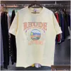 남성 티셔츠 Rhude 디자이너 T 셔츠 남성용 대형 셔츠 티셔츠 100%면 Tshirts 빈티지 짧은 슬리브 미국 크기 DROP OT9CL