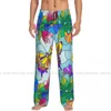 Vêtements de nuit masculins pyjama décontracté pantalon long gaine élastique tachée de papillon brillant fleurs fleurs de salon maison confortable