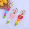 Cross border new silicone bead keyring jewelry creative DIY cartoon apple keychain bags hanging accessories wholesale