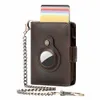 HumerPaul Airtag Pop-Up Card Holder Purse RFID Skydda kreditkortshållare Crazy Horse Leather Men's Plånbok med kedjemynt i2yz#