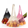 Storage Bags 3 Colors Shopping Portable Mesh Net Bag Reusable Foldable Fruit Vegetable Handbag Long Handle Tote For Grocery