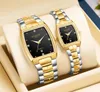 Wristwatches Rectangular Luxury Couple Watch Gold Fashion Stainless Steel Lovers Quartz Wrist Watches For Women Men Analog Date Wr4396437