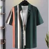 Camicie casual maschile da uomo patch di moda casual plaid bottoni stampata 3d collare a maniche corta 24416