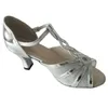 Dansschoenen elisa schoen aangepaste hiel dames salsa latin sandalen open teen t-bar zilveren dansen