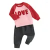 Clothing Sets Baby Boy Girl Valentines Day Born Letter Embroidery Long Sleeve Sweatshirt Elastic Pants 3Pcs Set Clothes