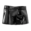 Onderbroek heren lingerie latex octrooi lederen korte broek openbaar crotch boxer ondergoed ondergoed elastische taille ritsknop shorts nachtkleding nachtkleding