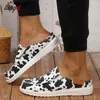 Chaussures décontractées plus taille printemps automne pas talon toile imprimerie de vache femme de mode créatrice de mode Vulcanize Half Slippers Ladie