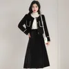 Work Dresses GkyocQ Korean Chic Women Two Piece Sets Outfit Elegant O Neck Long Sleeve Black Short Jacket High Waist Pleated Skirt