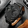 Wristwatches Fashion Oulm Top Brand Hp3741 Unique Men's Two Time Zone Quartz 3d Big Dial Casual Male Sport Compass Watch Relogio Masculino