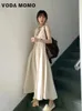 Oneck Aline Summer Solid Loose Female Elegant Midlength kjolar Små remmar ärmlösa tankkvinna klänning Japan Preppy Style 240419
