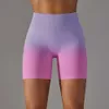 Justera lyftdip Lu Dye Gradient Fiess Women's High midja tätt trippel Peach Hip Torked Yoga Cycling Sports Shorts Lemon Gym Running Worko