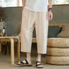 Summer Mens byxor bomullslinne mode casual byxor lösa shorts rak streetwear 240415
