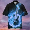 Mäns casual skjortor mode mens hawaiian skjorta musik gitarrmönster kort ärm överdimensionerad kuba krage fritidsrease sommarlovet 24416