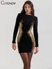 Lässige Kleider süße Frauen gedrucktes Mini-Kleid sexy Langarm Halfter o-neck Slim A-Line Midnight Party Vestidos Streetwear 2024