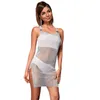 Womens Rhinestone Fishnet Dress Sexy Hollow Flash Diamond Halter Girl Suspender For Women