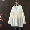 Blouses pour femmes esthétique 2024 Bohemian V Col Neck à manches longues Coton Shirts Top Boho Vêtements