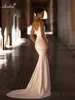 Shiny Beading Lace Spaghetti Straps 2 In 1 Mermaid Wedding Dress With Removable train Sleeveless Trumpet Bridal Gowns