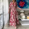 Lässige Kleider drucken a-line Partykleid Frauen Mode Herbst V-Ausschnitt Rüschenhülle Maxi Elegante Damen Bohemian Long Vestidos