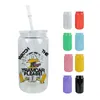 50pcs 16oz Sublimation Glass Cups Camper Mugs Tumbler Juice Jar Can Beverage Iced Drinking Cup Coffee Mugs With Plastic Lids 240416