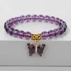 Bracelet à charme de pendentif de papillon brillant Strand Brand 8 mm Round Healing Quartz Crytsal Perles Bracelets élastiques pour femmes bijoux de mode Gift