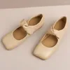 Lässige Schuhe Frauen Kuhleder Süßes Bowtie Slip-on Mary Janne Flats Square Zeh weich bequem weibliche Espadrilles Ballerinas